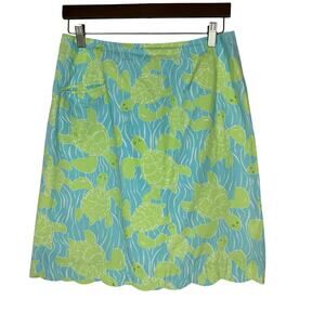 Lilly Pulitzer Havana Blue Myrtle Turtle Print Mini Skirt Sz 10 Beach Summer